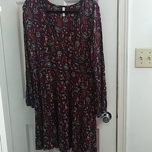Velvet trimmed Boho Dress Burgundy Floral